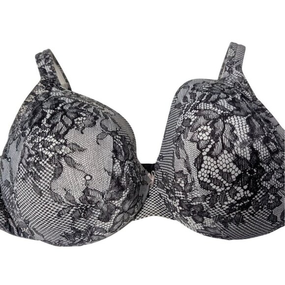 Cacique Lightly Lined Full Coverage Bra Womens 42DDD Black Floral Underwire - Picture 1 of 6